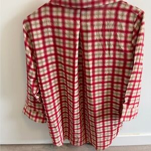 Red and Cream Plaid Button-Up Shirt